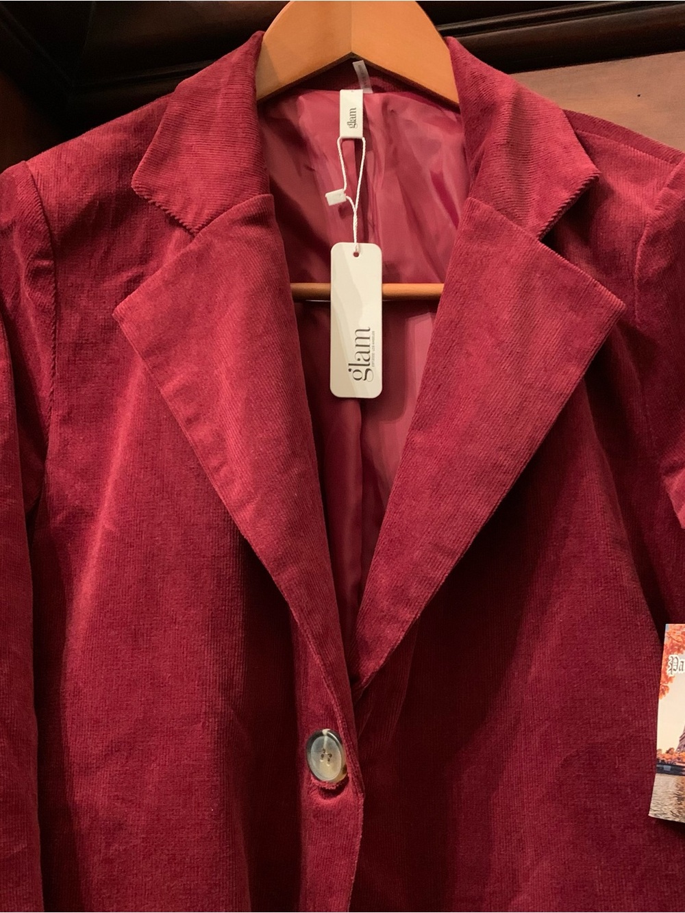 Women's Burgundy Corduroy Blazer Jacket Large Boho Western Retro Glam Career NEW - Picture 2 of 5